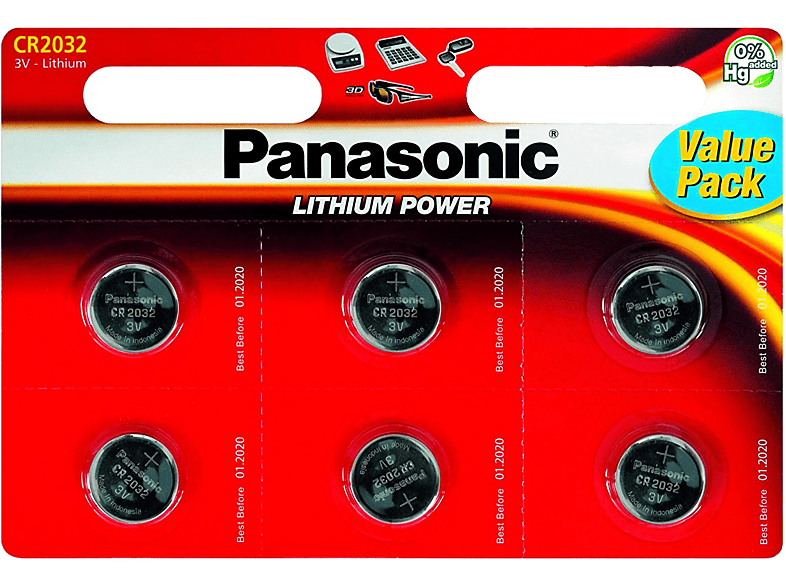 PANASONIC BATTERY CR2032 lithium batterijen 6 pack