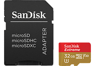 SANDISK EXTREME 100MB/S CL10+AD - Micro-SDXC-Cartes mémoire  (32 GB, 100 MB/s, Or/Rouge)