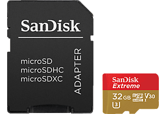SANDISK EXTREME 100MB/S CL10+AD - Micro-SDXC-Speicherkarte  (32 GB, 100 MB/s, Braun/Rot)