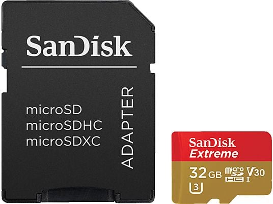 SANDISK EXTREME 100MB/S CL10+AD - Micro-SDXC-Speicherkarte  (32 GB, 100 MB/s, Braun/Rot)