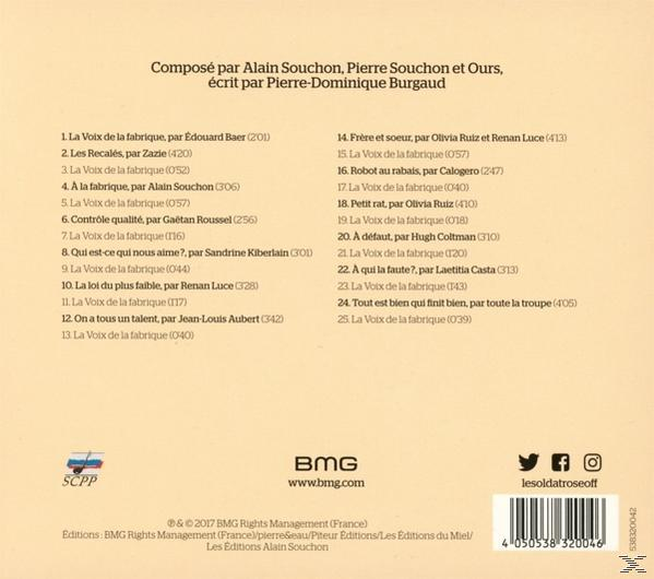 Achterkant van een cd met songtitels en credits. Bevat Franse tekst.
