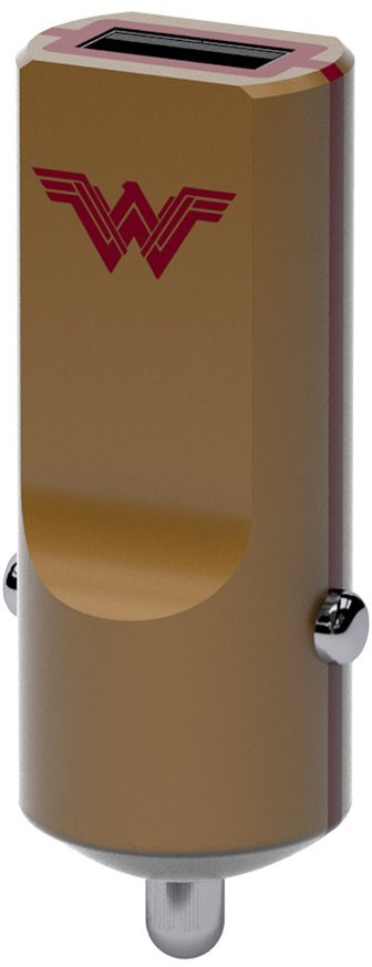 Chargeur USB marron avec le logo rouge de Wonder Woman.
