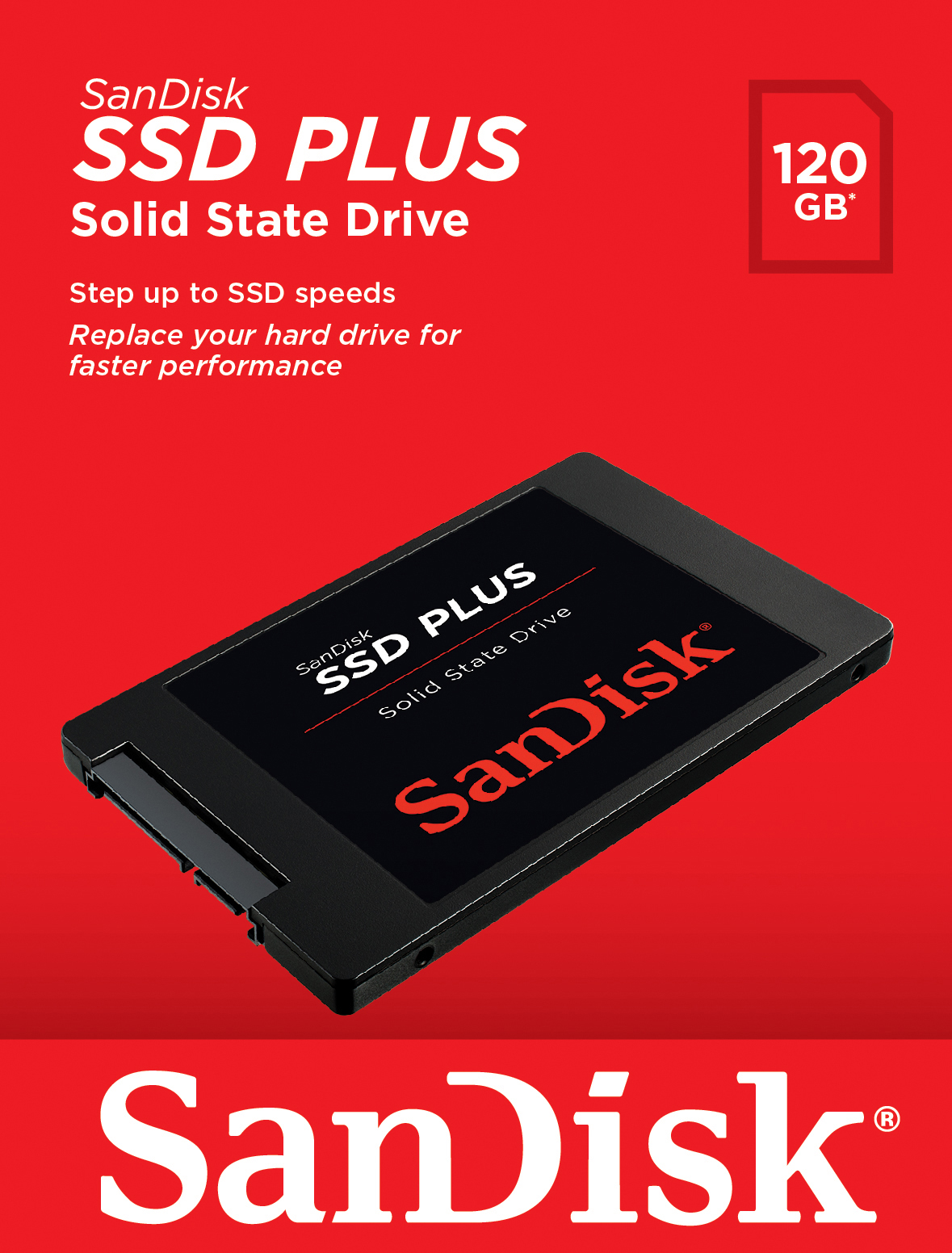 SANDISK Plus Solid State Drive Speicher, 120 GB SSD SATA 6 Gbps, 2,5 Zoll, intern