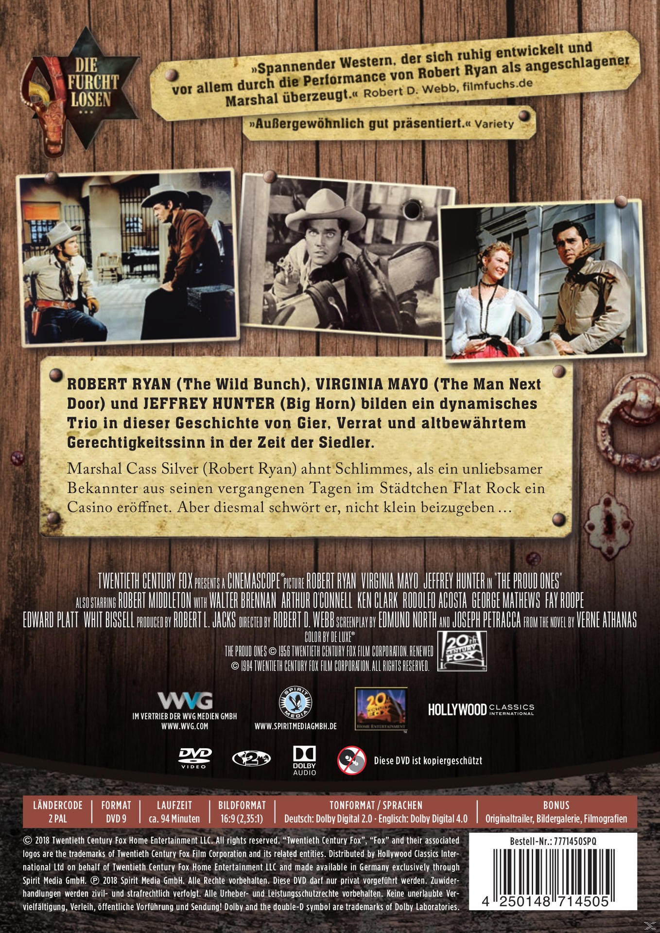 Rückseite einer DVD. Zeigt Cowboys und Schauspieler aus einem Westernfilm.