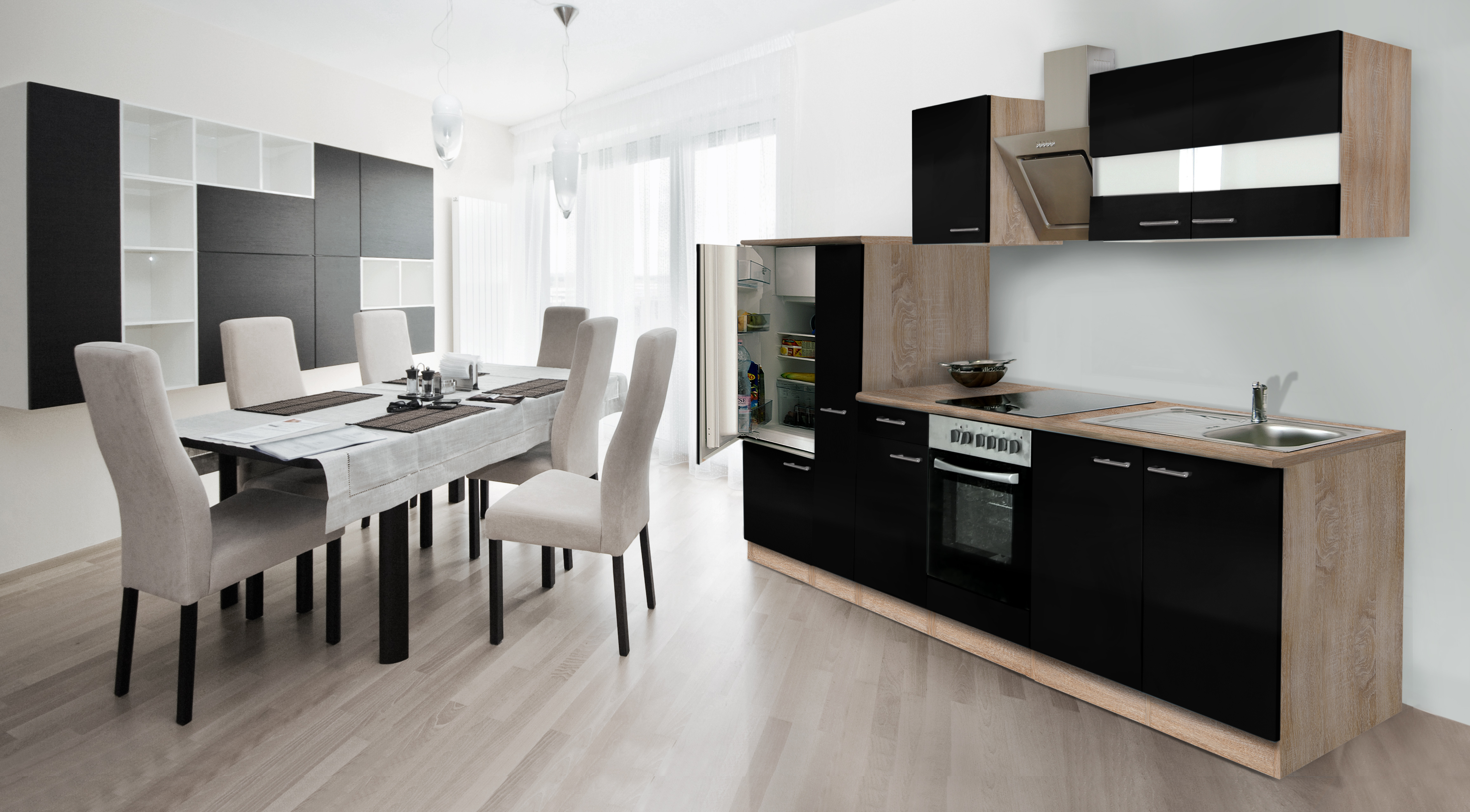 RESPEKTA KB300ESSSC Schwarz Küchenblock mit Elektrogeräten