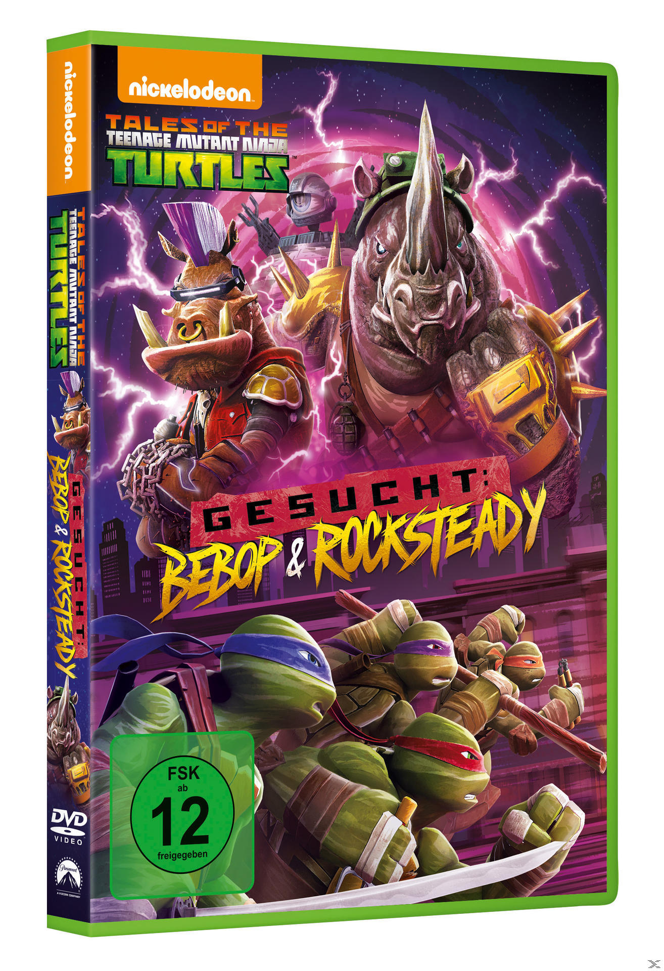 DVD-Cover von Teenage Mutant Ninja Turtles mit Bebop & Rocksteady, farbenfrohes Design.
