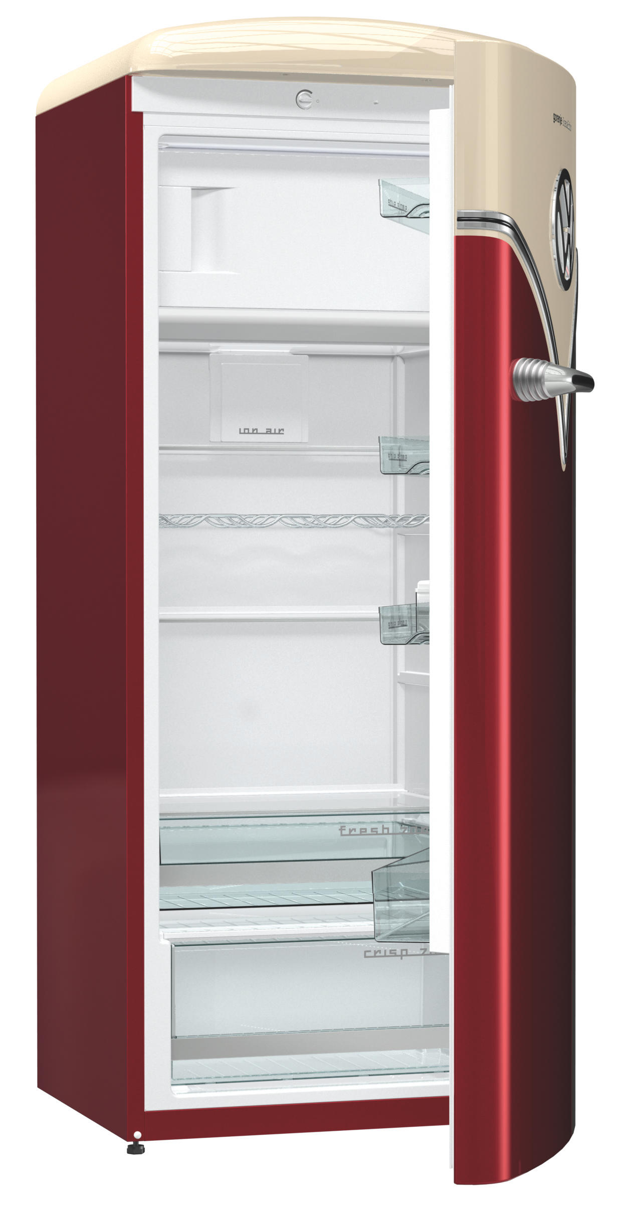 GORENJE OBRB 153 R  VW-Bulli Retro  Kühlschrank (254 l, E, 1540 mm hoch, Burgund/Champagner)