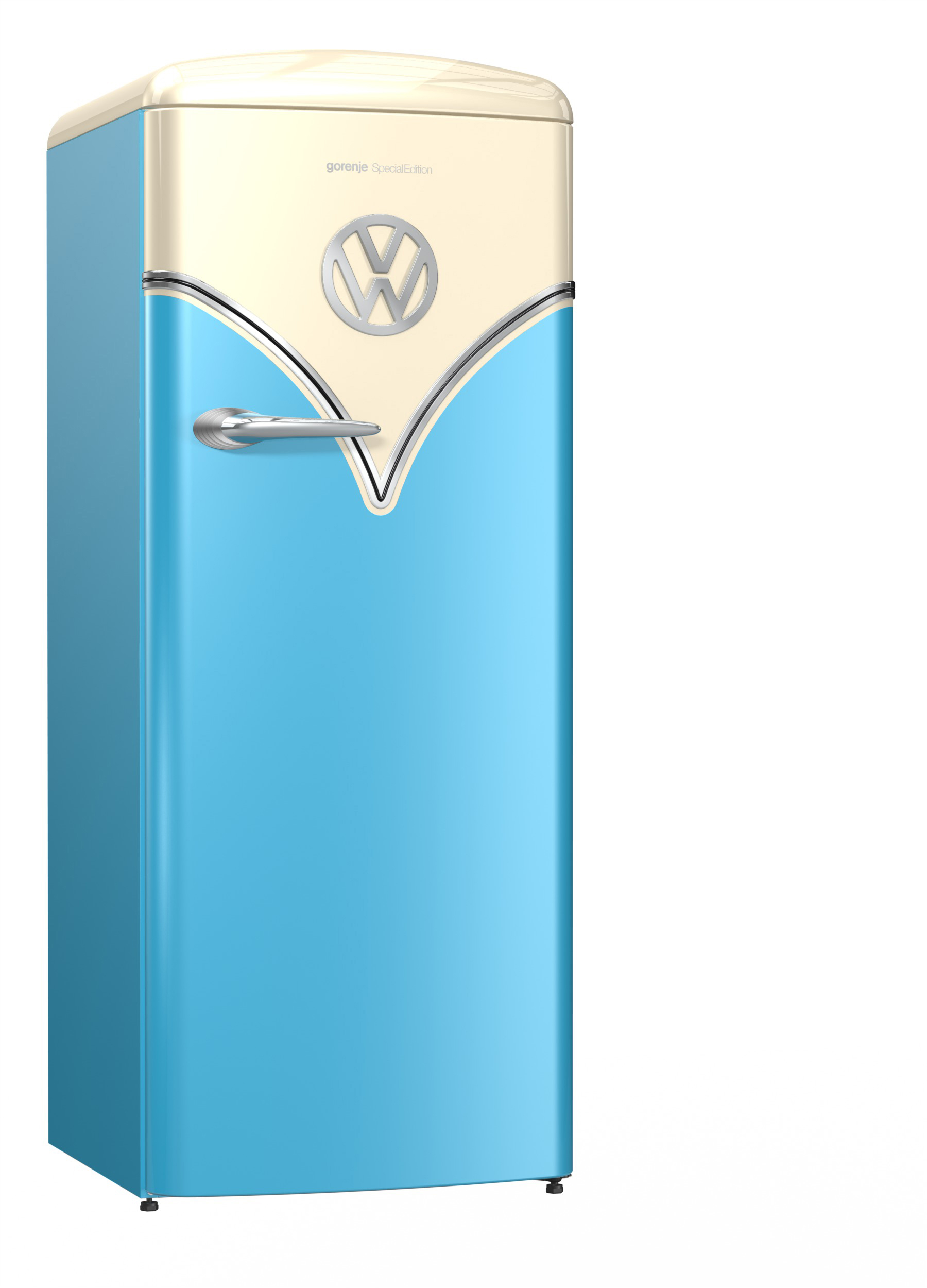GORENJE OBRB 153 BL  VW-Bulli Retro  Kühlschrank (254 l, E, 1540 mm hoch, Baby Blau/Champagne)