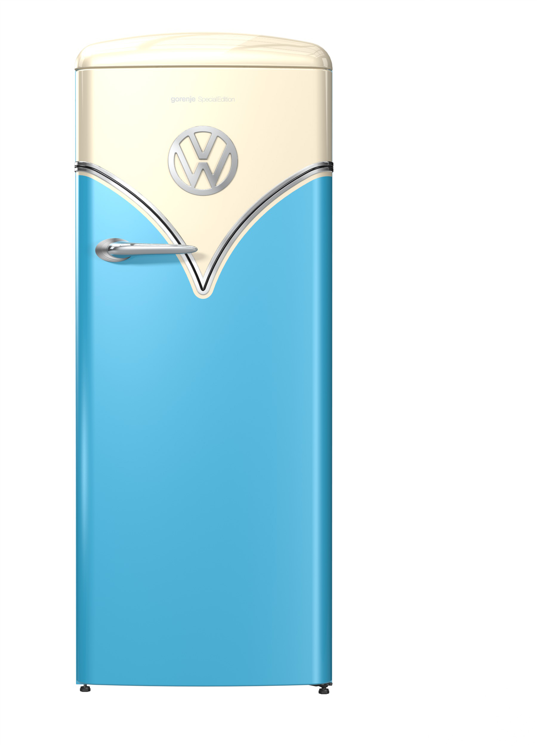 GORENJE OBRB 153 BL  VW-Bulli Retro  Kühlschrank (254 l, E, 1540 mm hoch, Baby Blau/Champagne)