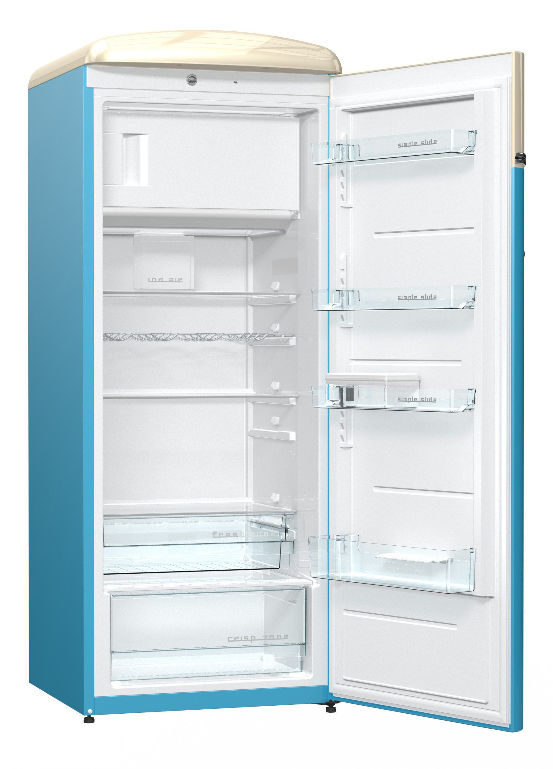GORENJE OBRB 153 BL  VW-Bulli Retro  Kühlschrank (254 l, E, 1540 mm hoch, Baby Blau/Champagne)