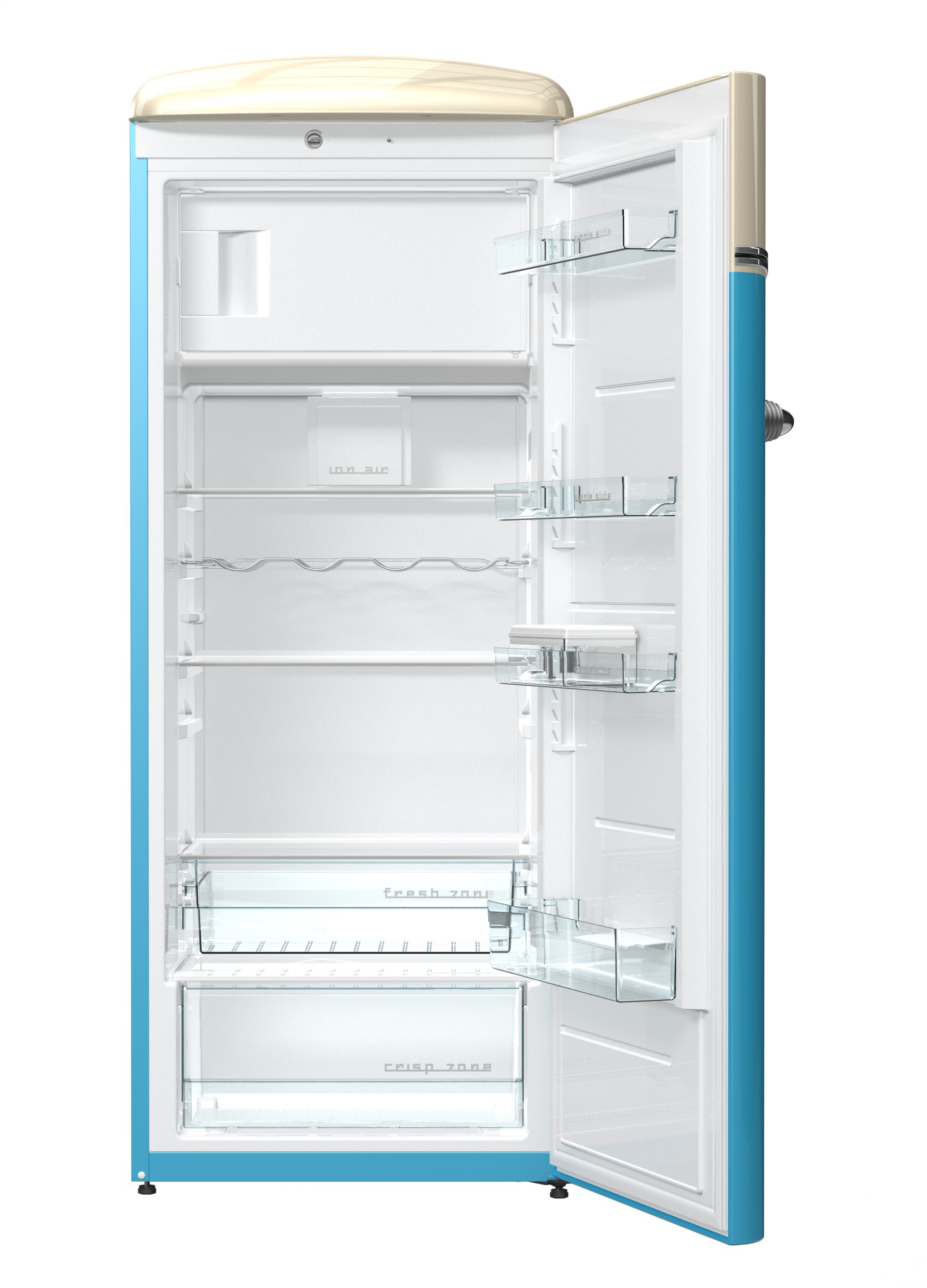 GORENJE OBRB 153 BL  VW-Bulli Retro  Kühlschrank (254 l, E, 1540 mm hoch, Baby Blau/Champagne)