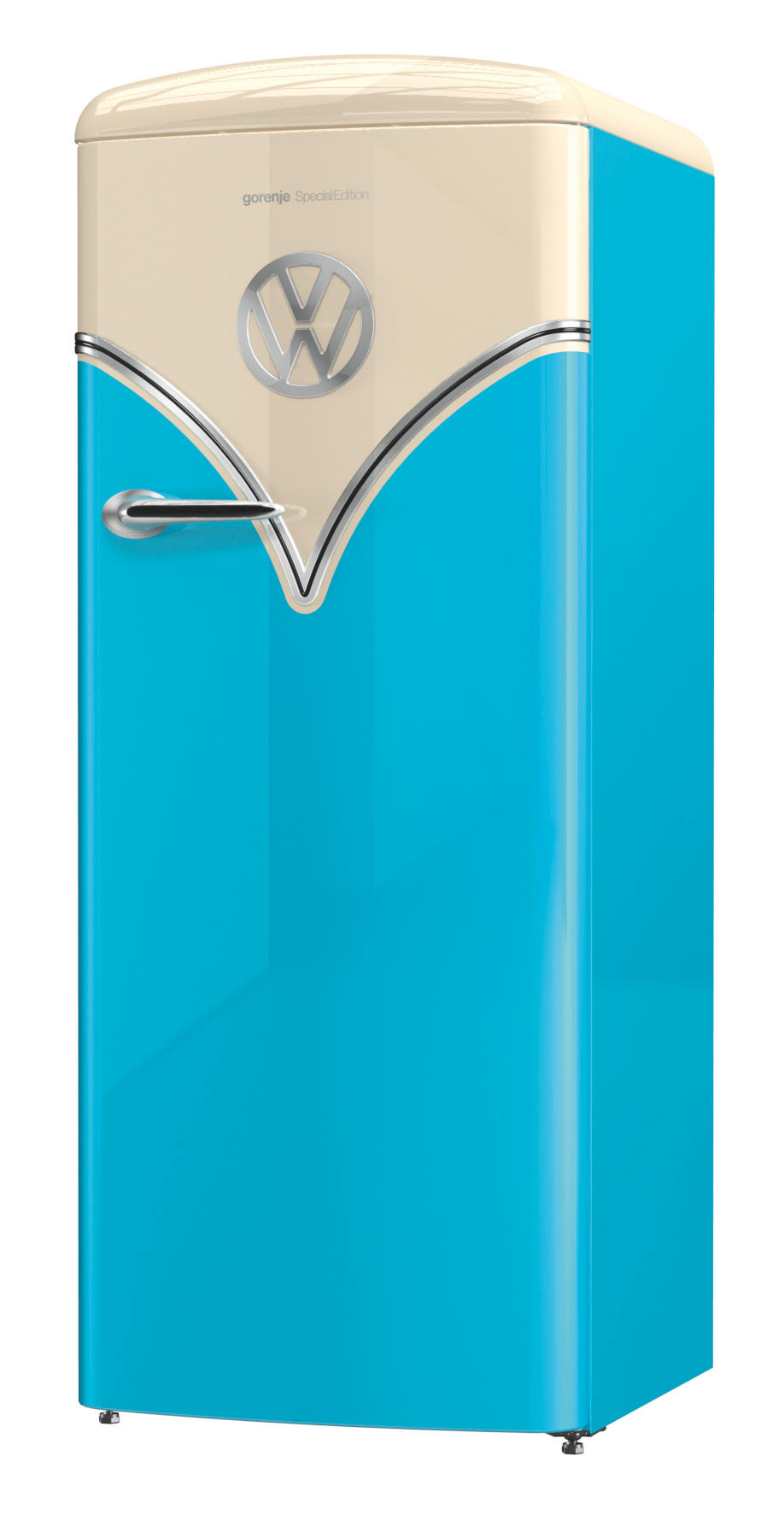 GORENJE OBRB 153 BL  VW-Bulli Retro  Kühlschrank (254 l, E, 1540 mm hoch, Baby Blau/Champagne)