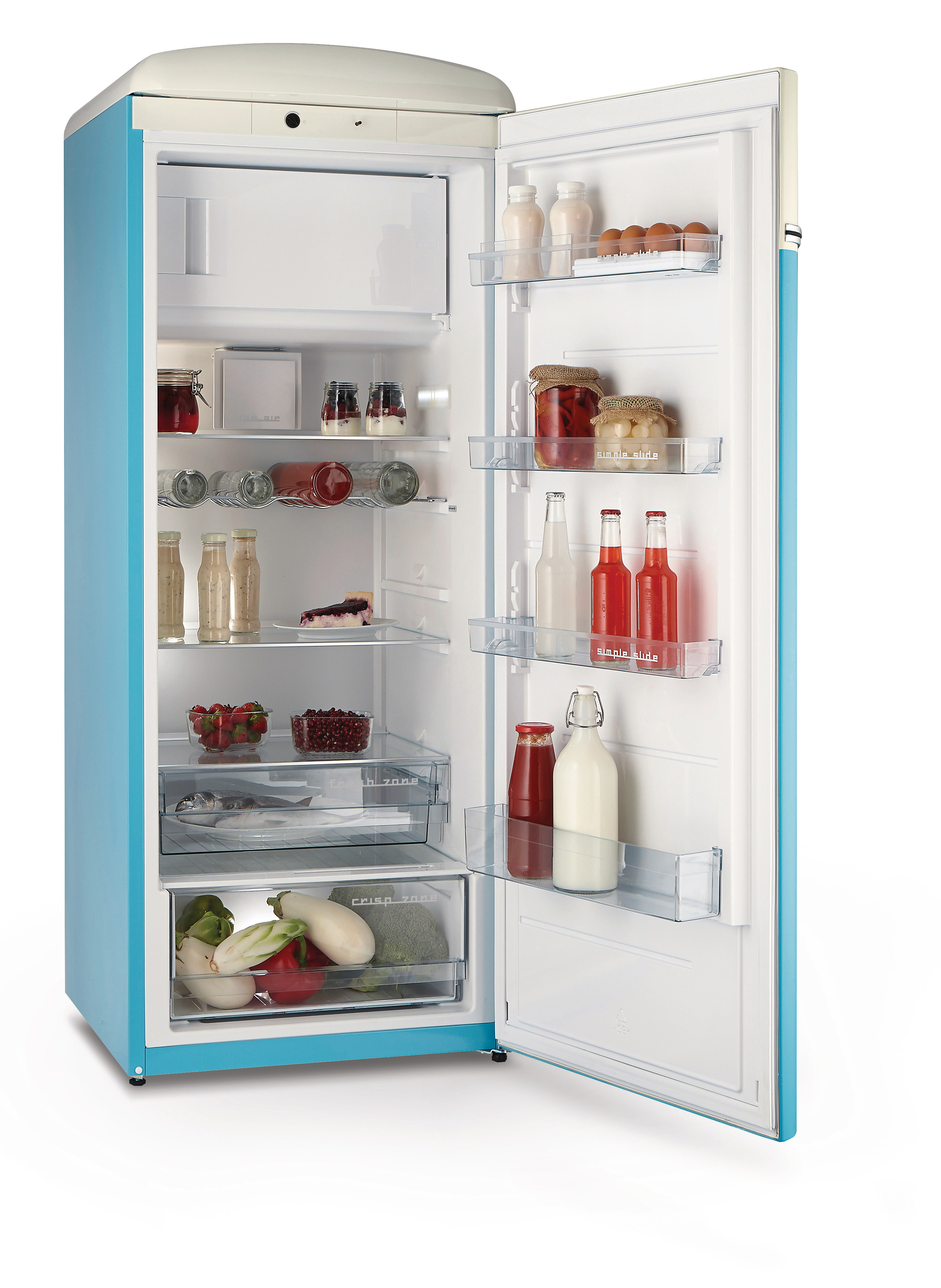 GORENJE OBRB 153 BL  VW-Bulli Retro  Kühlschrank (254 l, E, 1540 mm hoch, Baby Blau/Champagne)