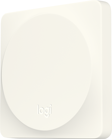 A white Logitech button-shaped device with the 'logi' logo on the bottom.