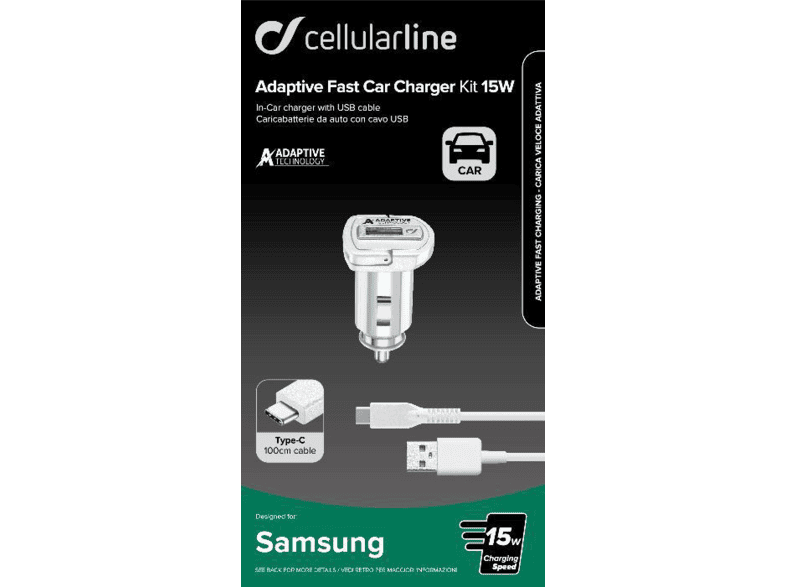 Cellular Line Adaptive Fast Car Charger Usb Type C Kit 15 Watt Kfz