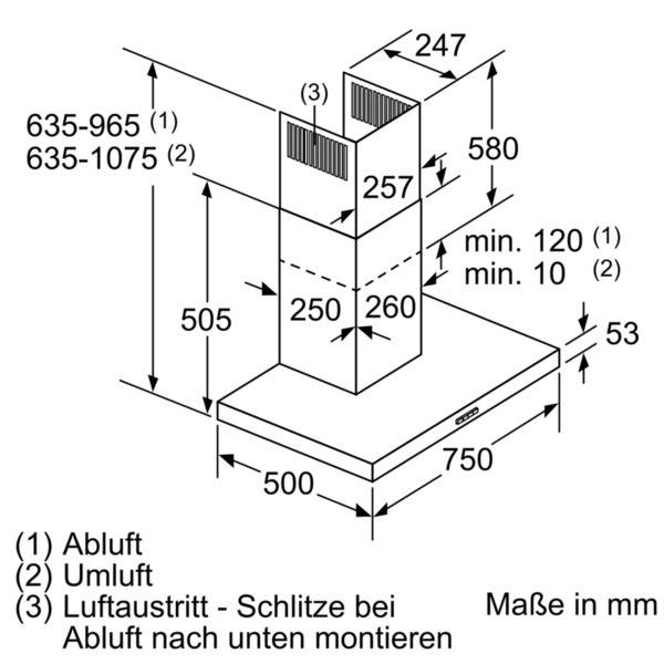 SIEMENS LC77BHM50, Dunstabzugshaube (750 mm breit, 500 mm tief)
