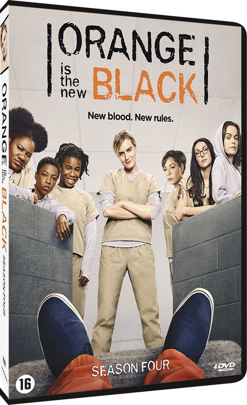 DVD cover for Orange is the New Black, season four, with cast and title text.