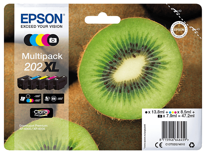 EPSON Kiwi, 202XL,5-farbig, C13T02G74010; Tintenpatrone