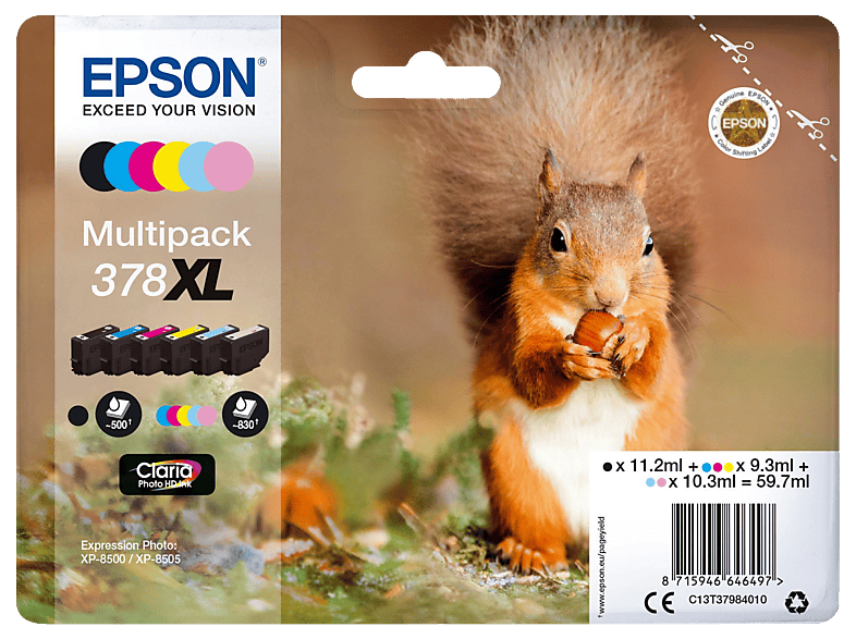 EPSON Eichhörnchen, 378XL, 6-farbig, C13T37984010; Tintenpatrone