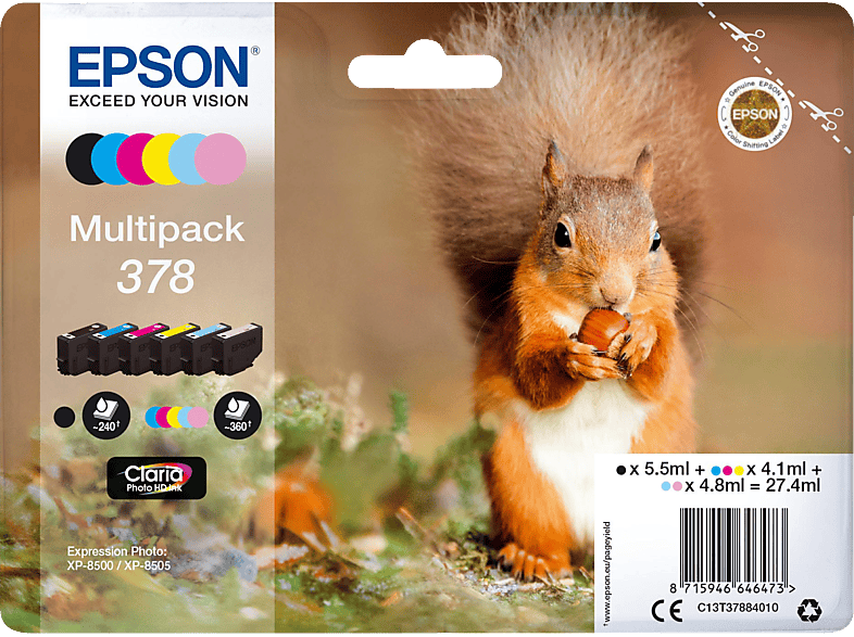 EPSON Eichhörnchen, 378, 6-farbig, C13T37884010; Tintenpatrone