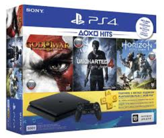 SONY Playstation 4 500 GB E + HZD + GOW 3 + UC4 + 3M PS Plus Oyun Konsolu