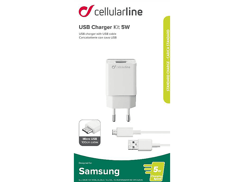 CELLULAR LINE USB Charger Kit 5 Watt Ladegerät Samsung, Weiß | Ladegeräte