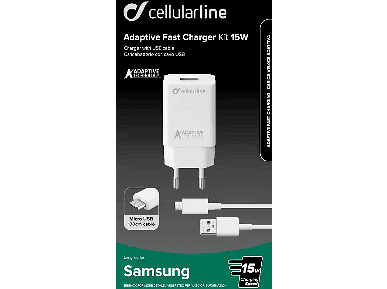 CELLULAR LINE Adaptive Fast Charger Kit 15 Watt Ladegerät Samsung, Weiß