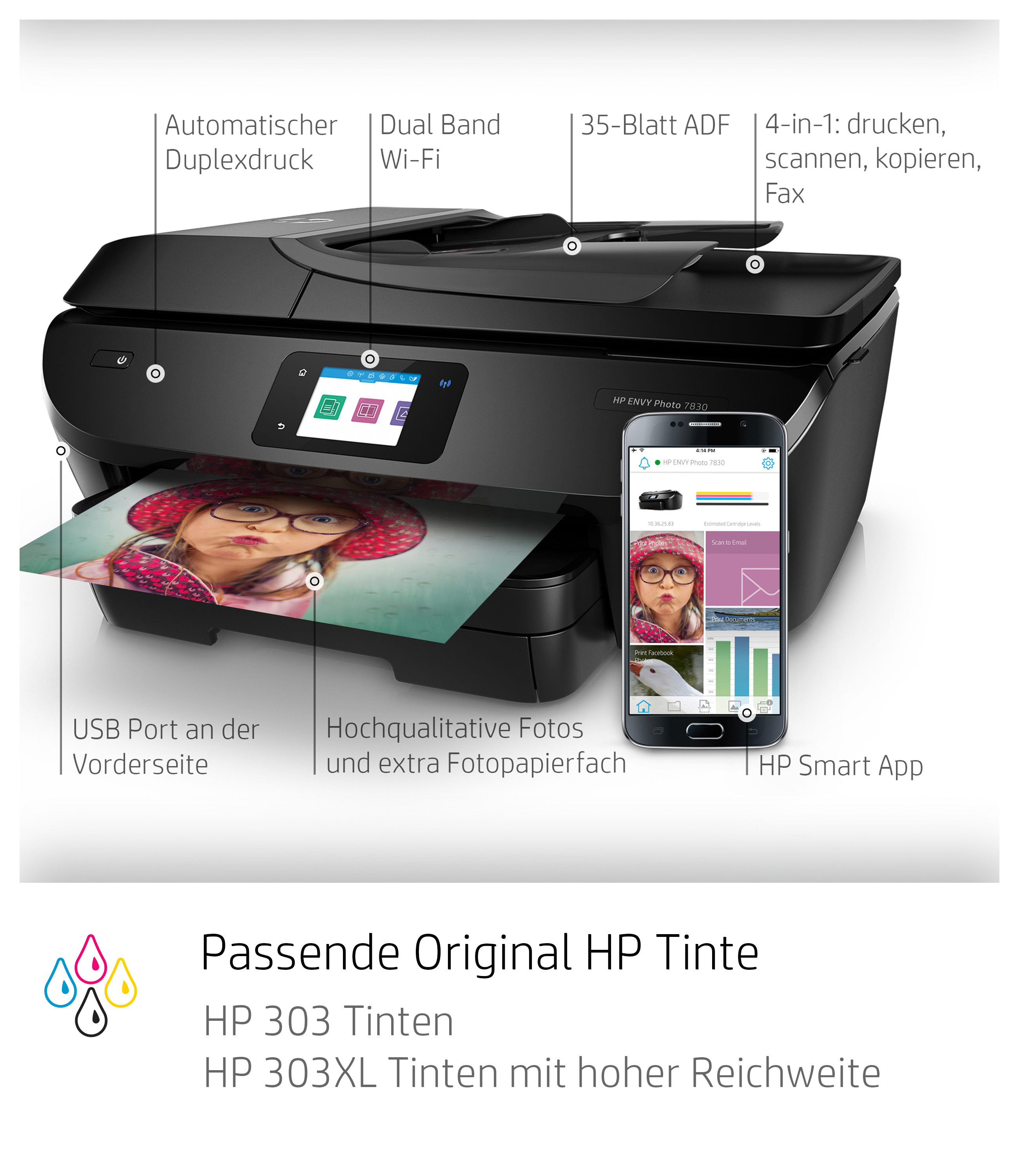 HP ENVY Photo 7830 (Instant Ink) 4-in-1 Multifunktionsdrucker