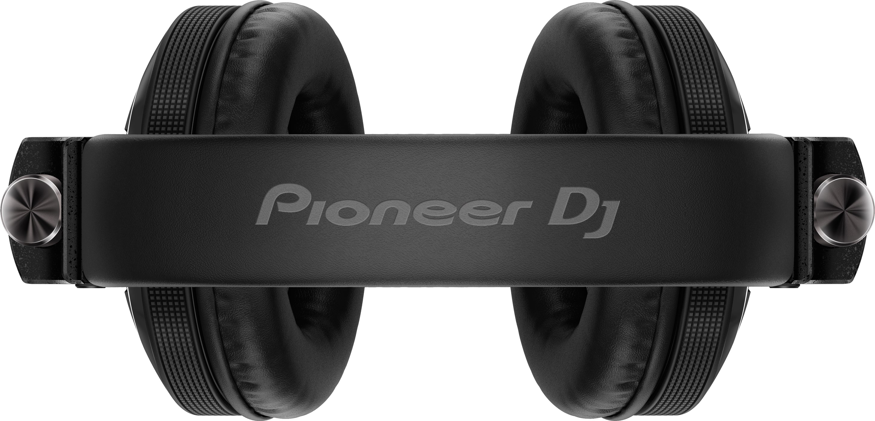 Schwarzer Pioneer DJ-Kopfhörer, Draufsicht. Das Kopfband zeigt das Pioneer DJ-Logo.