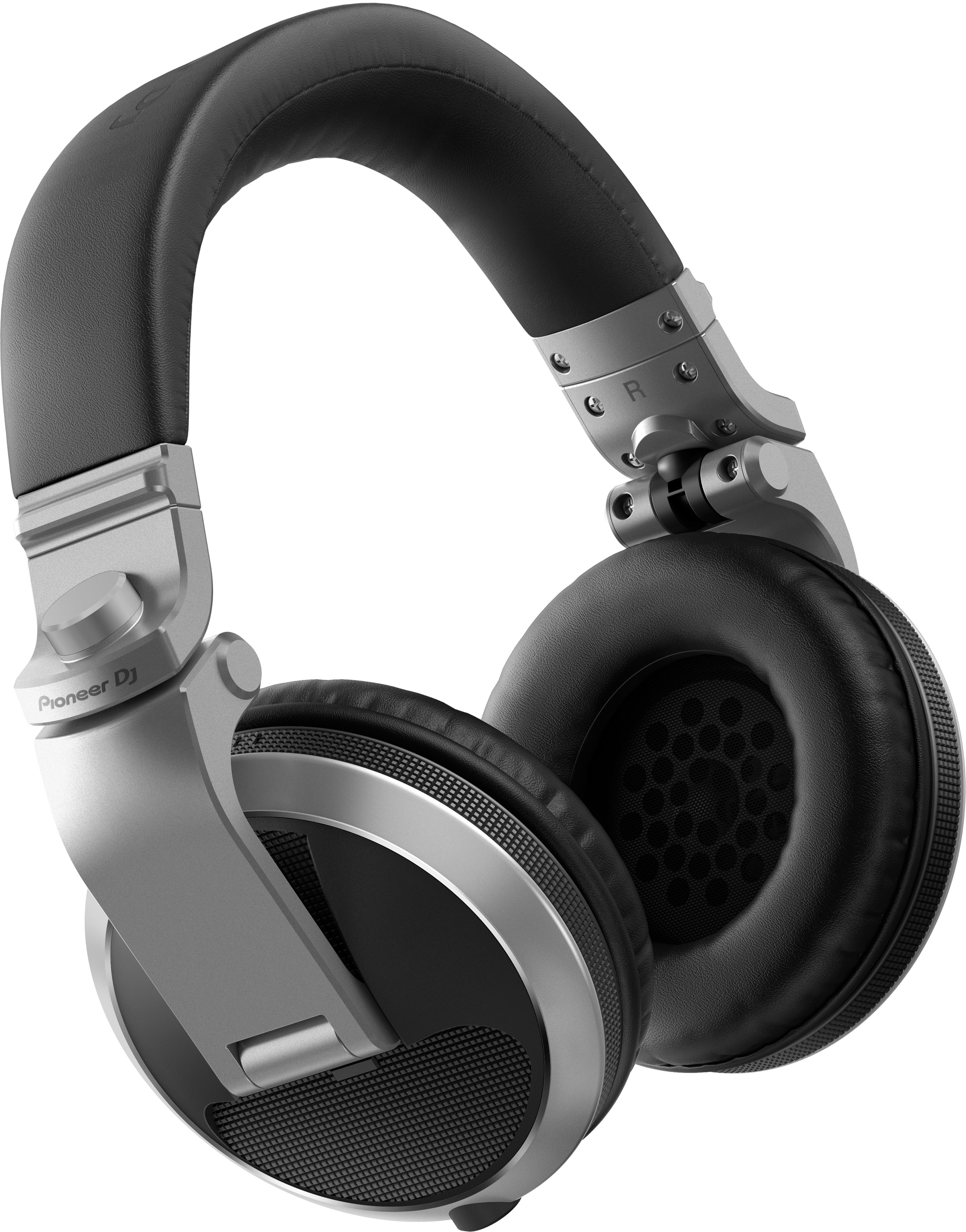 Pioneer DJ Kopfhörer, silber und schwarz. Ohrmuscheln aus Leder.