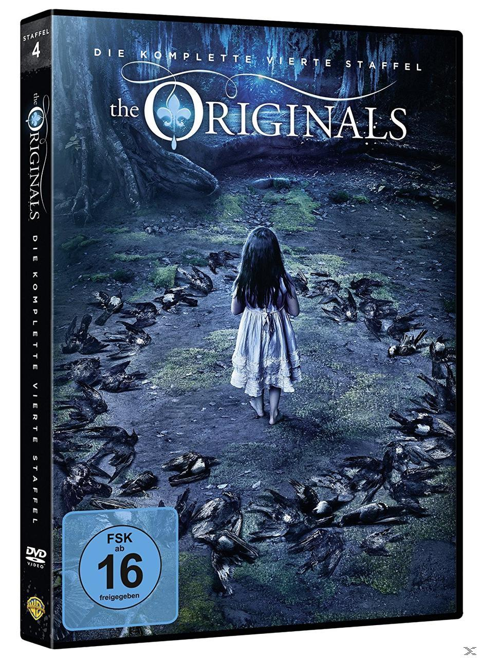 DVD-Cover von The Originals, Staffel 4, Mädchen geht auf einem Weg, umgeben von toten Vögeln.