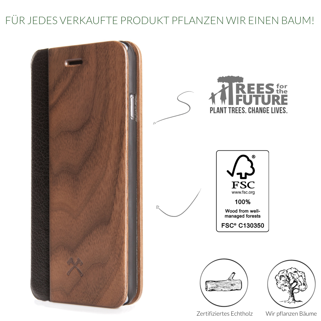 WOODCESSORIES EcoFlip Donald, Bookcover, Apple, iPhone 7 Plus, iPhone 8 Plus, Walnuss