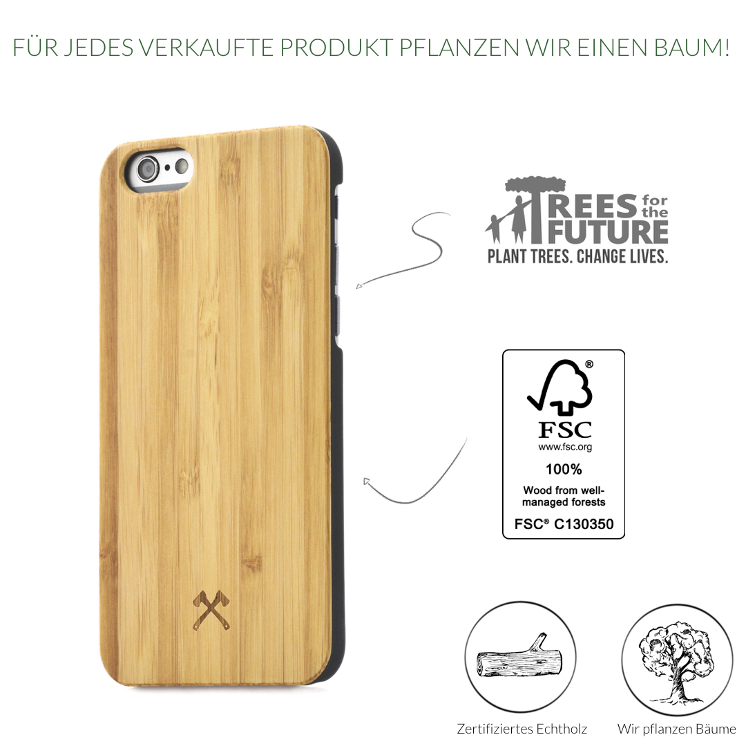 WOODCESSORIES EcoCase Apple, Classic, Bambus/Schwarz 6s, iPhone 6, iPhone Backcover