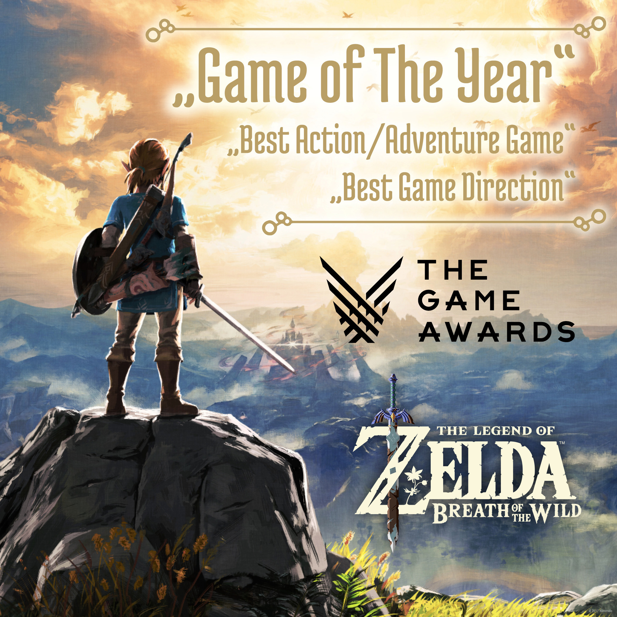 Das Legend of Zelda: Breath of the Wild-Spielcover mit einem Krieger und Text.