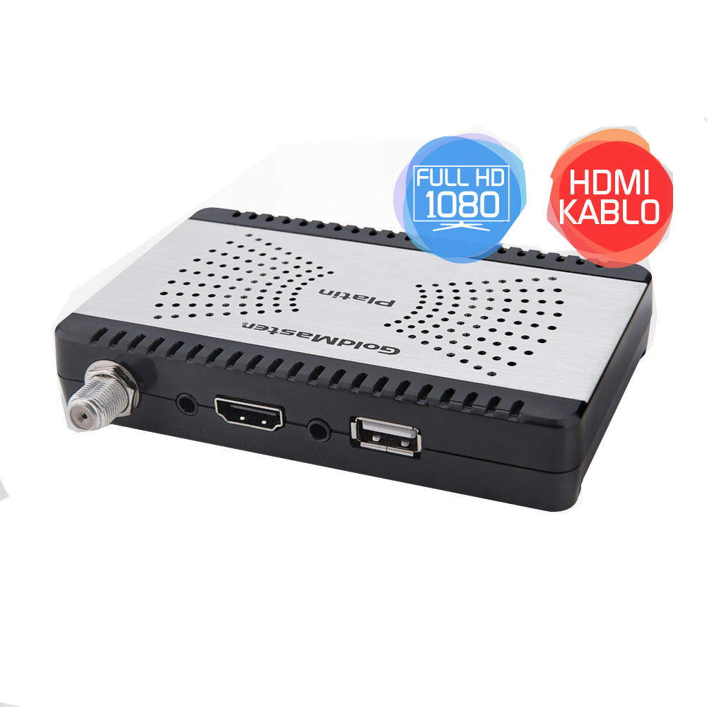 'Full HD 1080' ve 'HDMI KABLO' etiketleri olan siyah ve gümüş dijital alıcı.