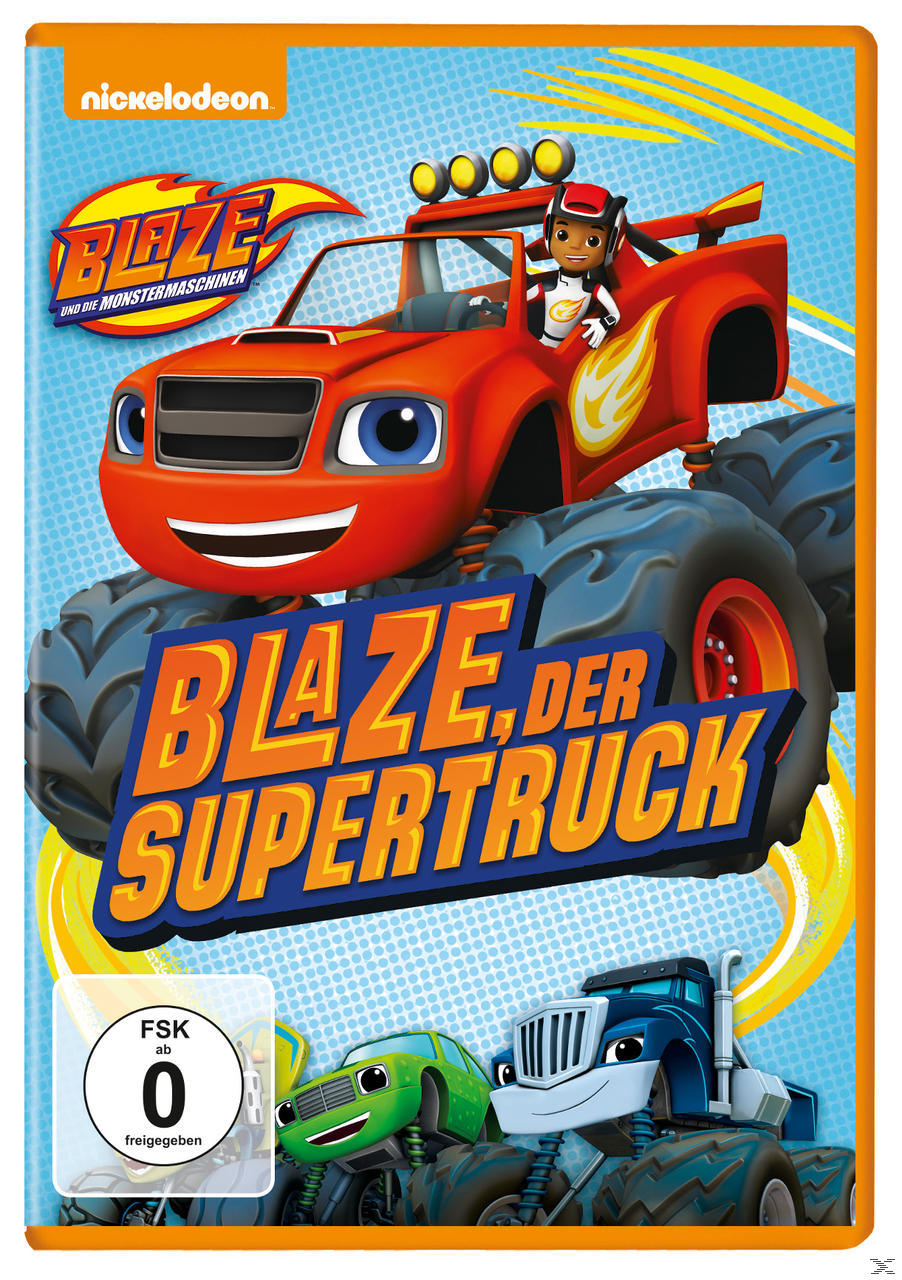 Blaze und die Monster Machines DVD-Cover mit Blaze, einem roten Truck und anderen Trucks.