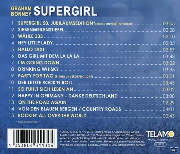 CD-Cover von Graham Bonneys Supergirl-Album. Titelliste ist sichtbar.
