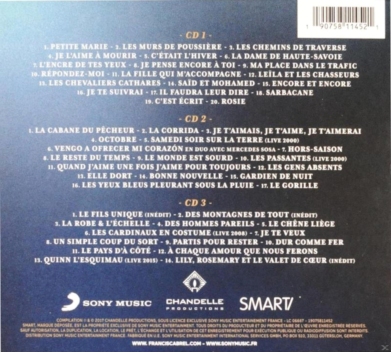 Dos d'un CD avec une liste de chansons françaises et un logo.