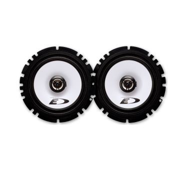 Due altoparlanti con coni bianchi e bordi neri su sfondo nero.