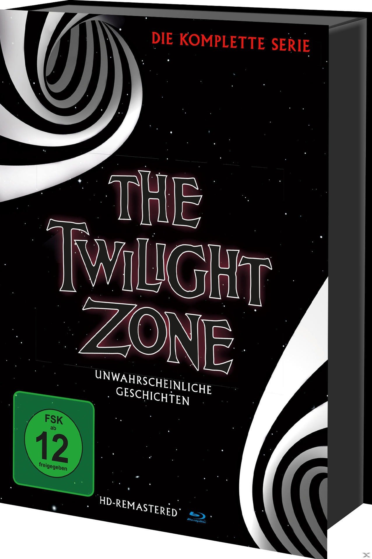 Eine Box-Set mit dem Titel 'THE TWILIGHT ZONE', mit schwarzem Hintergrund und Wirbelmustern.