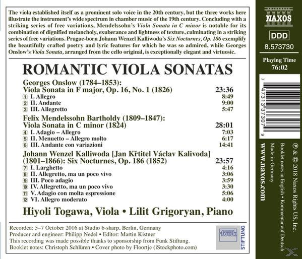 Buchcover einer CD mit Text über romantische Bratschensonaten, mit weißem Hintergrund.