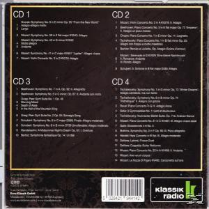 Die Rückseite eines Sets von vier CDs wird mit einer Liste von Songs und Details angezeigt.