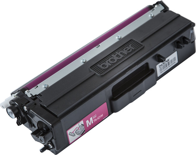 Cartouche de toner noire et rose avec le logo 'Brother'.