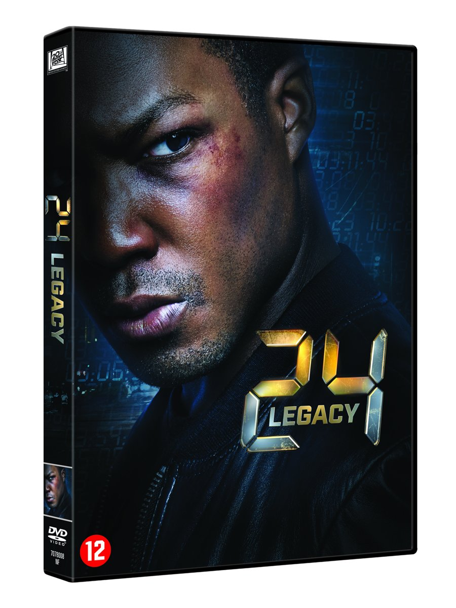 DVD-hoes van 24 Legacy met een mannengezicht, een blauwe achtergrond en de titel.