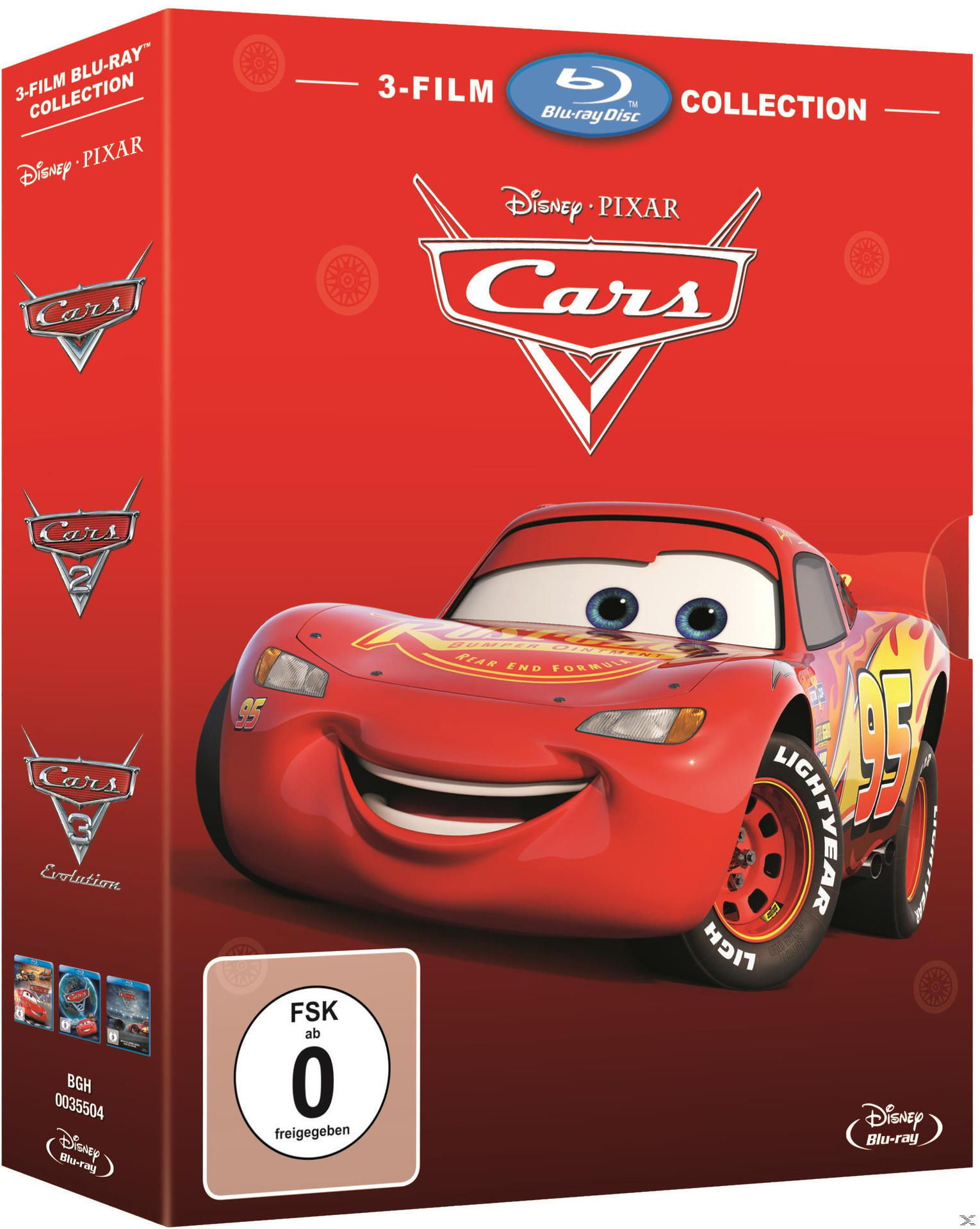 Cars 3-Film Blu-ray-Box-Set mit Lightning McQueen auf dem Cover.