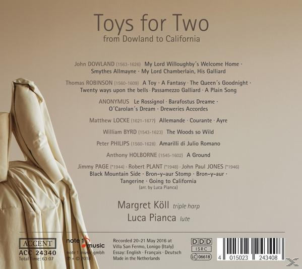 Ein CD-Cover, weißer Hintergrund, listet Songs für zwei Instrumente und die Namen der Musiker auf.