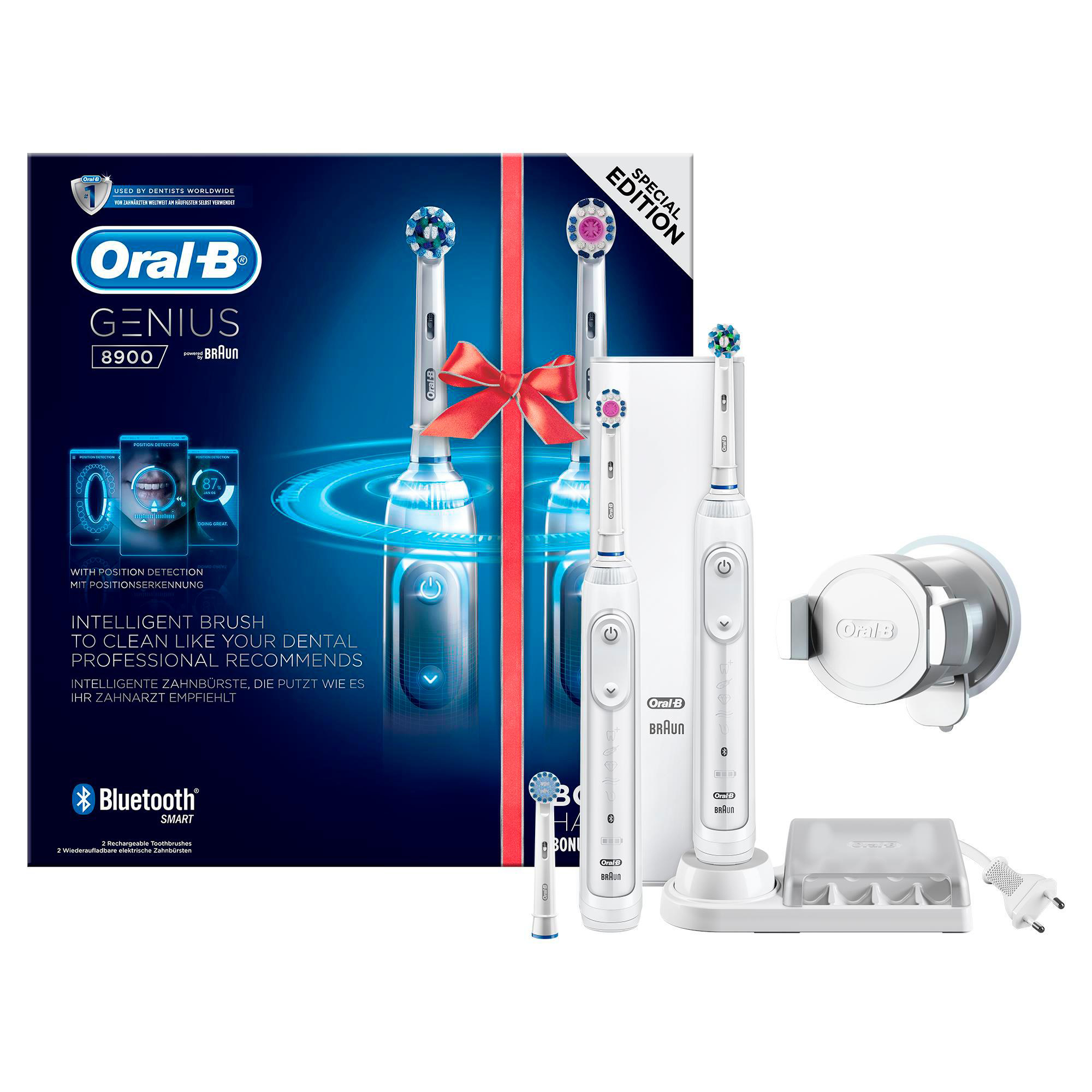 ORAL-B Genius 8900 mit 2. Zahnbürste elektrische Zahnbürste Weiß/Silber, Reinigungstechnologie: Oszillierend / Rotierend / Pulsierend (3D)