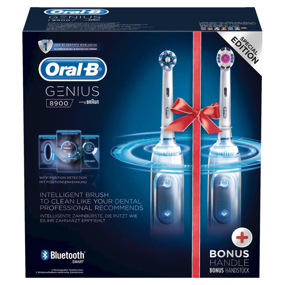 ORAL-B Genius 8900 mit 2. Zahnbürste elektrische Zahnbürste Weiß/Silber, Reinigungstechnologie: Oszillierend / Rotierend / Pulsierend (3D)
