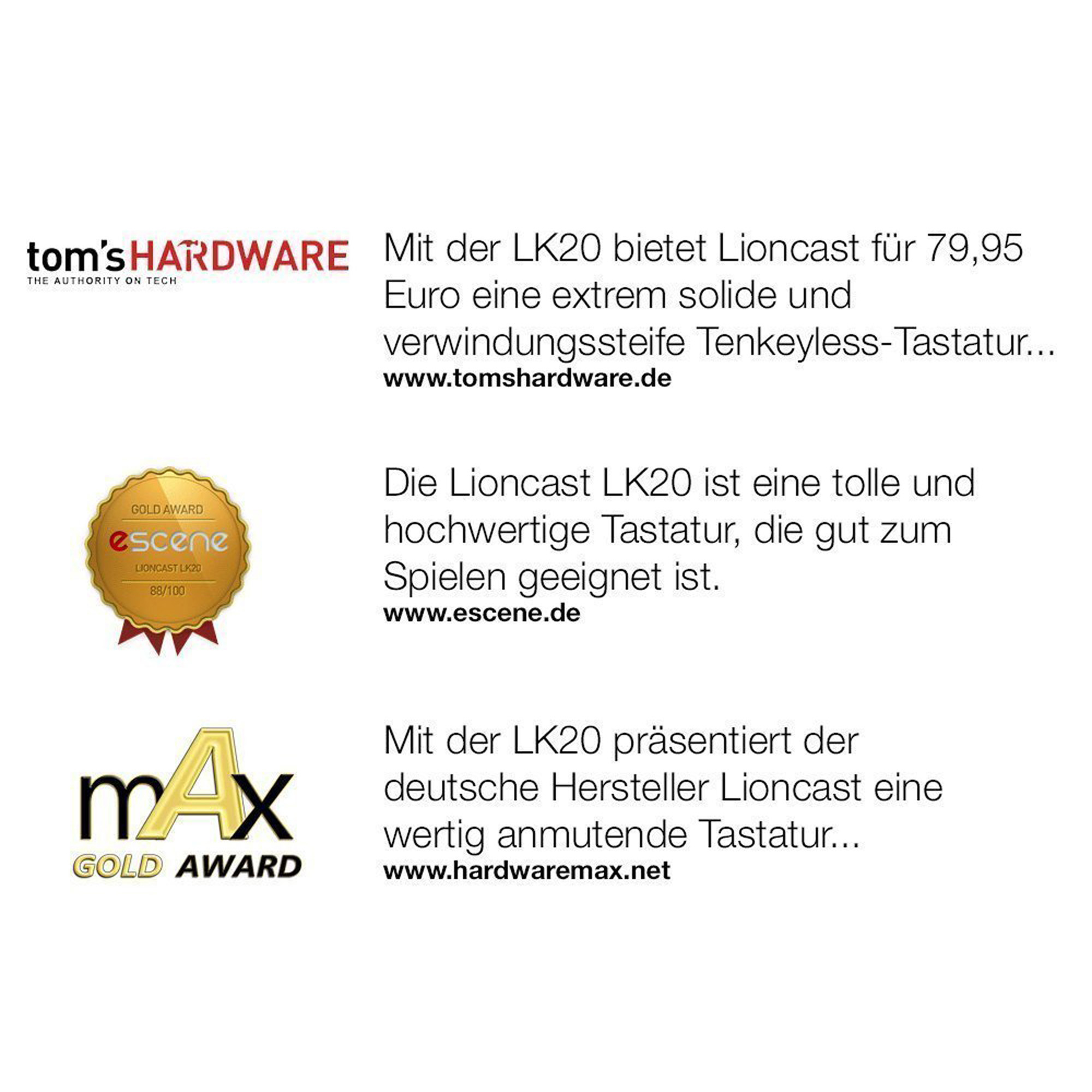 LIONCAST Gaming Tastatur LK20 Cherry MX Brown, schwarz (15096)