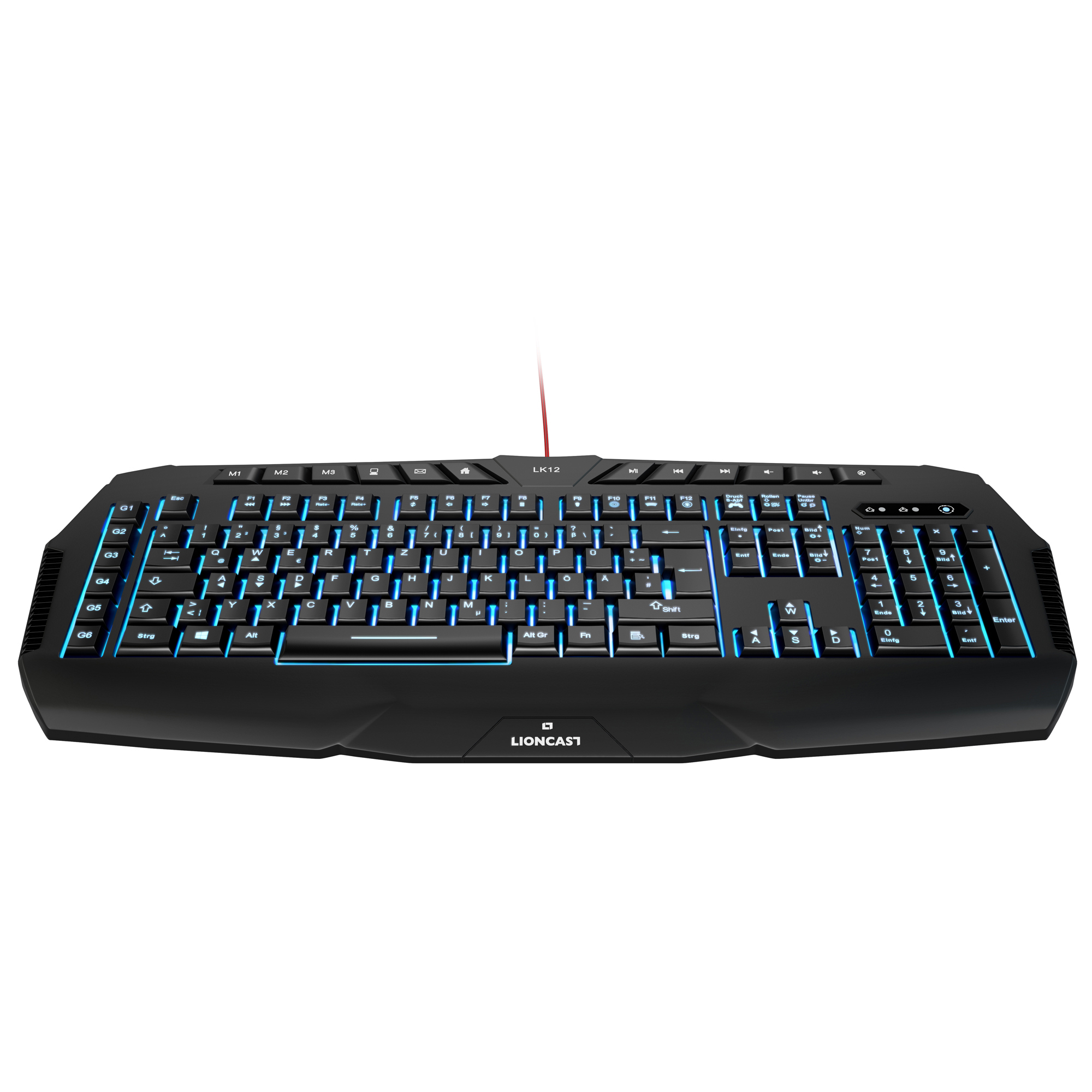 LIONCAST LK 12, Gaming Tastatur, Rubberdome, Schwarz